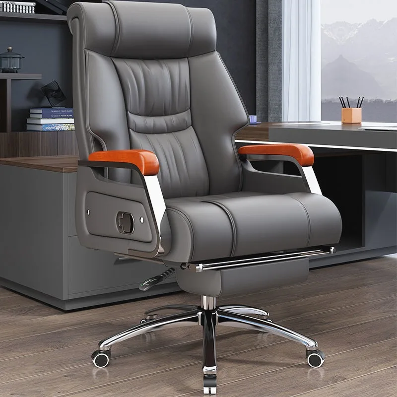 

Leather boss chair, nap office chair can lie down, comfortable and sedentary at home, massage swivel chair, backrest