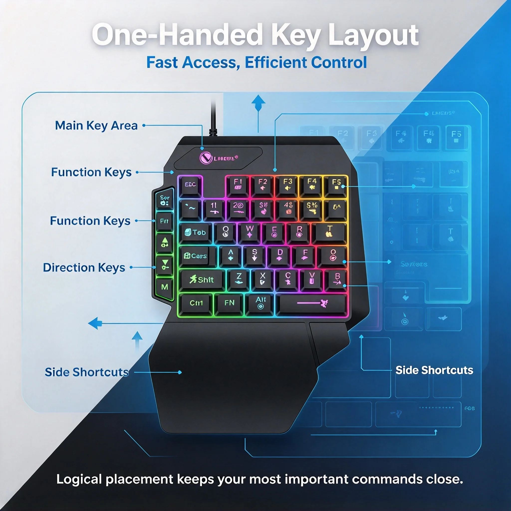 35-keys One Handedly Single-Hand Mini Mechanical Feel Gaming Keyboard RGB USB Wired Backlit Keyboard For PC Computer Laptop