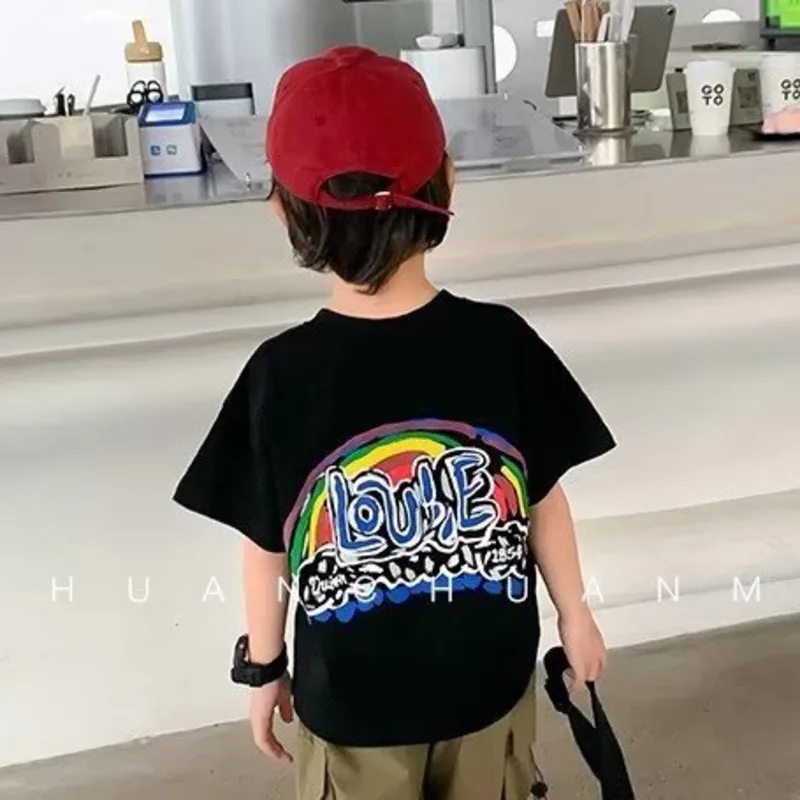 

Children's Summer Clothing Boys Short Sleeved T-shirt New Summer Letter Print Children's Half Sleeved Baby Top