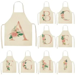 Pink Letter Flower Kitchen Aprons for Women Cotton Linen Bibs Household Cleaning Pinafore Home Cooking Apron