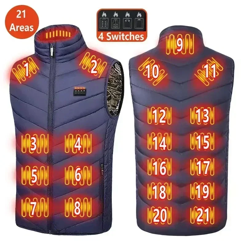 Men 21 Heated Vest Zones Electric Heated Jackets Women Sportswear Heated Coat Graphene Heat Coat Usb Heating Jacket For Camping