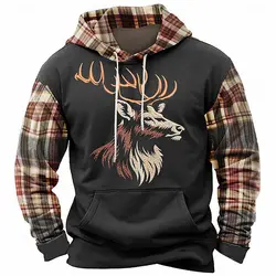 Camisa con capucha para hombre de caza de camuflaje al aire libre Otoño Invierno sudaderas divertidas Milu 3D estampado de ciervo Sudadera con capucha de gran tamaño ropa Casual