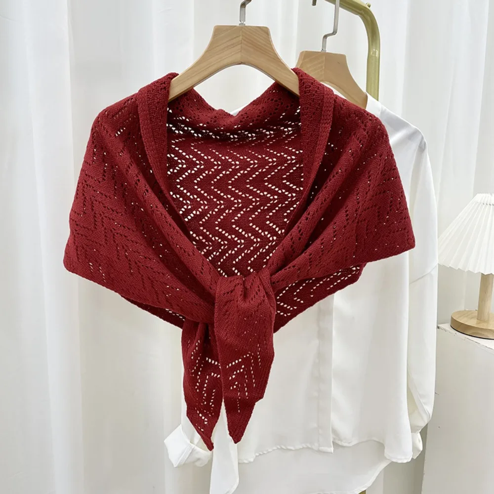 Triangle Shape Striped Cutout Cape Warp Knitting Korean Style Stripe Knitted Shawl Elegant Solid Color Sun Protection Cape