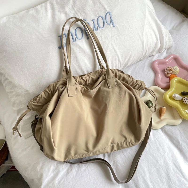 

Сумка через плечо из ткани цвета хаки с черными вставками, простая женская сумка-тоут большой вместимости, универсальная дорожная сумка-мессенджер на шнурке