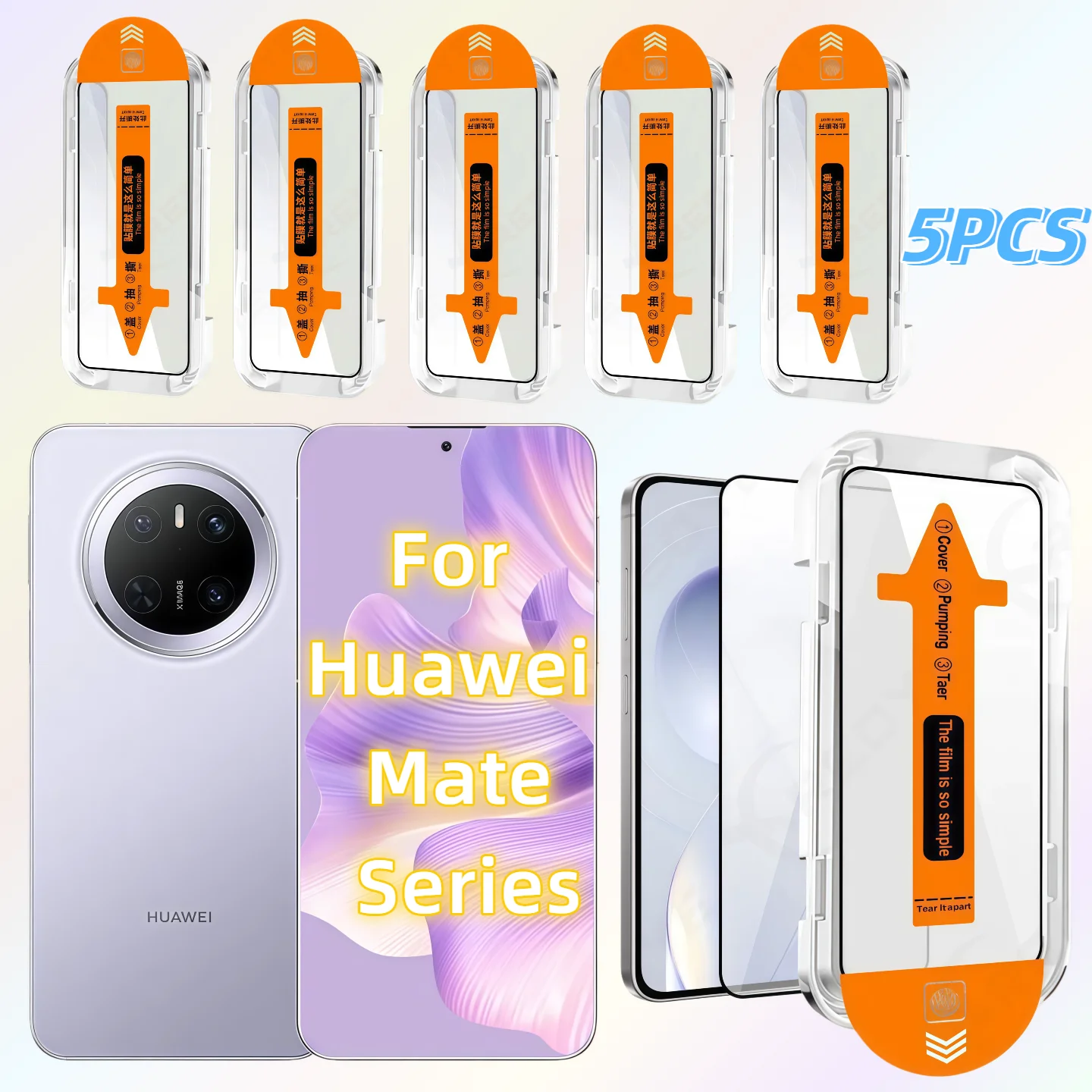 

5-Pack HD Tempered Glass Screen Protector for Huawei Mate30/50/50E/60, 9H Hardness, Easy Installation & Scratch Resistant