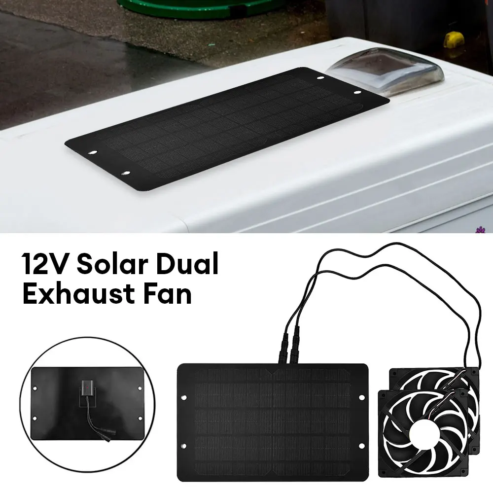 12V Solar Dual Exhaust Fan Mini Ventilator 10W Solar Panel Powered Fan Solar Panel Charger Waterproof Fans For Dog Chicken House