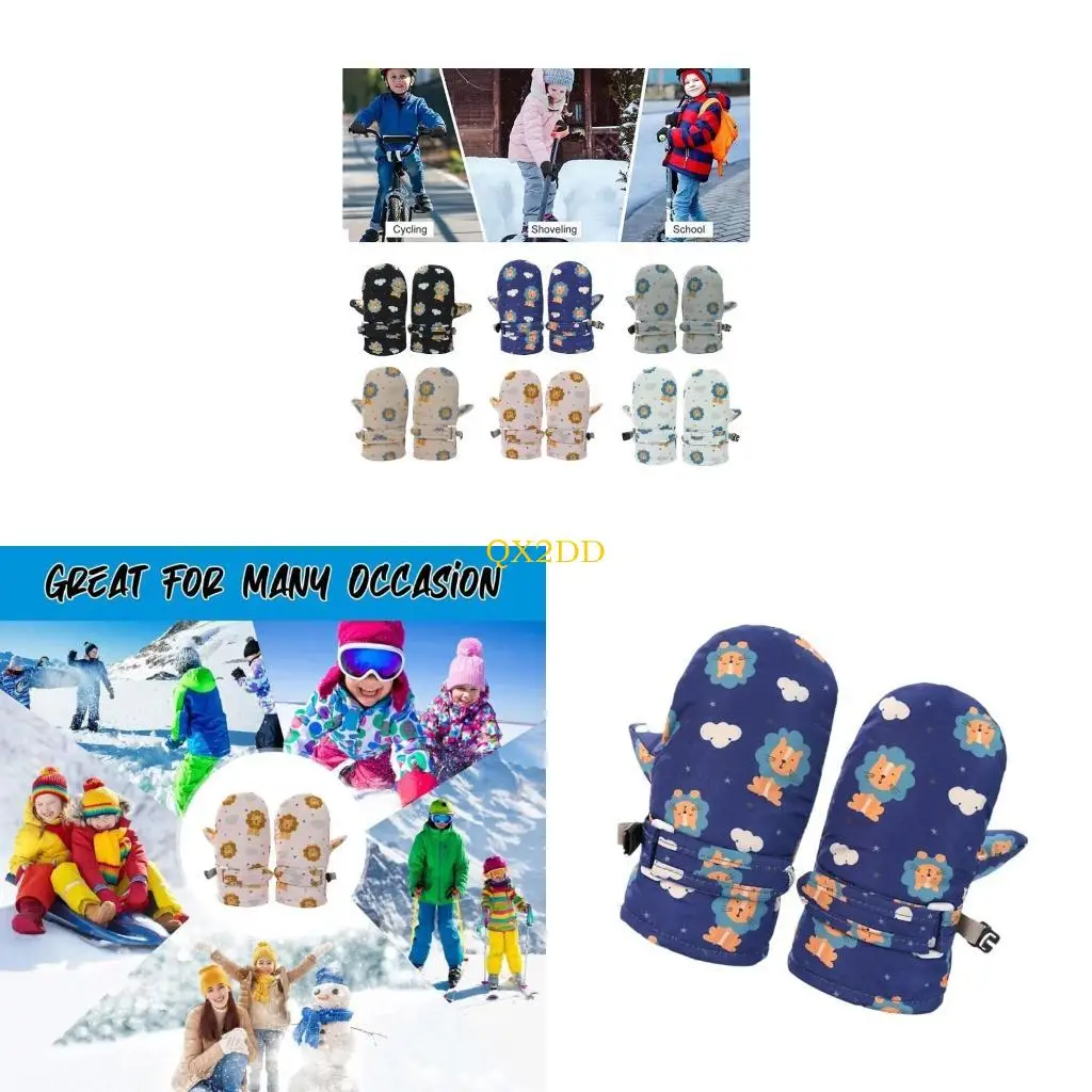 

Зимние перчатки QX2D, детские водонепроницаемые зимние варежки с флисовой подкладкой для мальчиков и девочек
