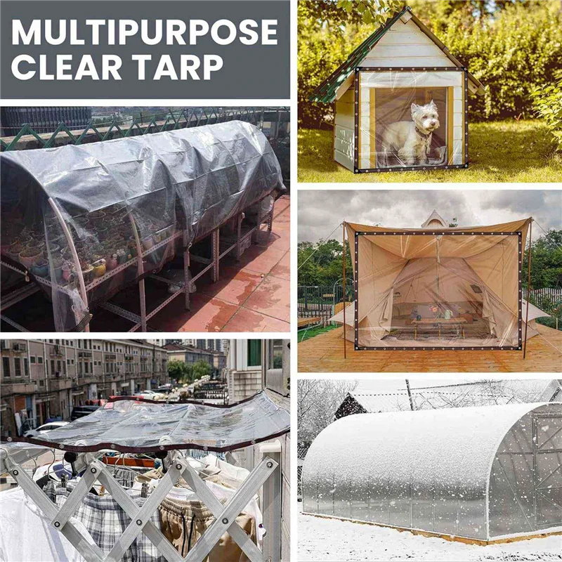AB33-2Pcs 6.6X6.6 FT Clear Waterproof Tarps, Tarp With,Clear Tarps For Patio,For Covering Henhouse Porch Canopy Plant Camping