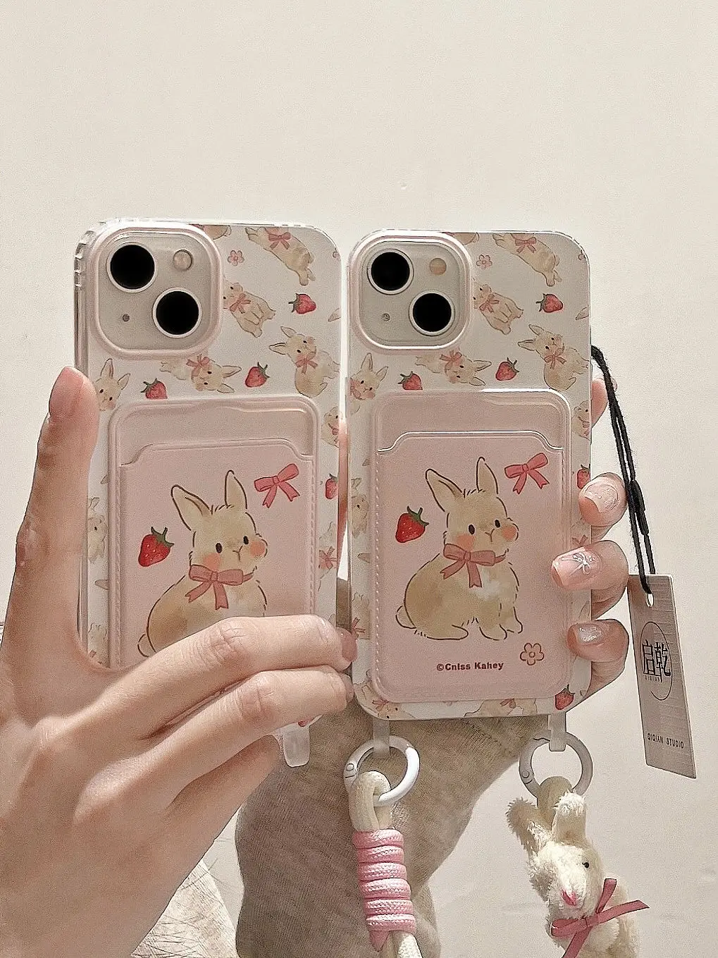 Strawberry Rabbit Phone Case For iPhone 14 Pro Max 15 11 12 13 XR 8 7 Plus X XS SE 2020 2022 Soft Silicone Cover