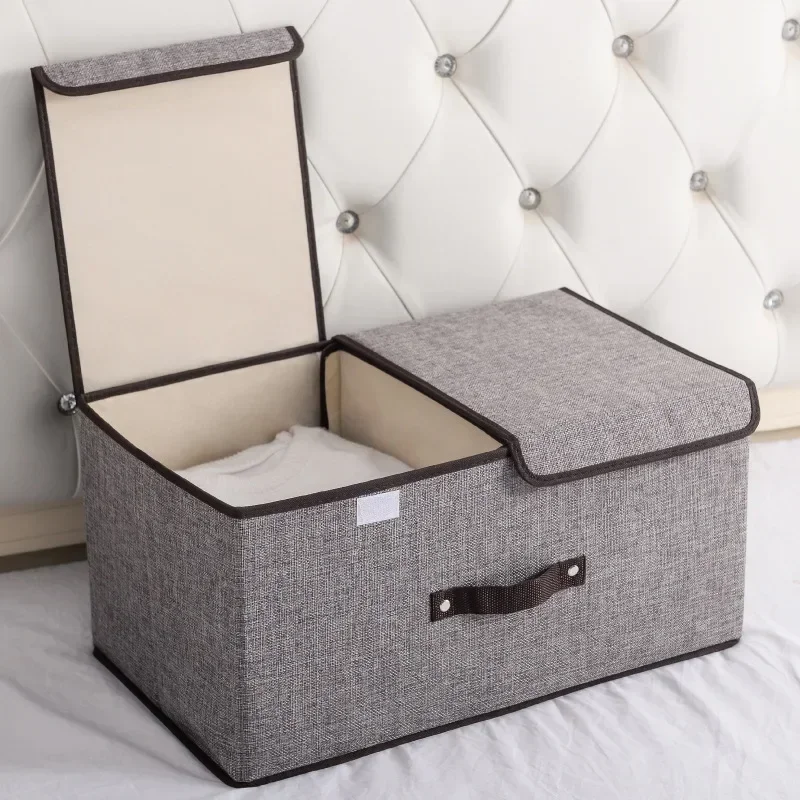 1 Pc Grey Storage Box Lightweight Versatile Organizer With Cover Clothes Container For Wardrobe