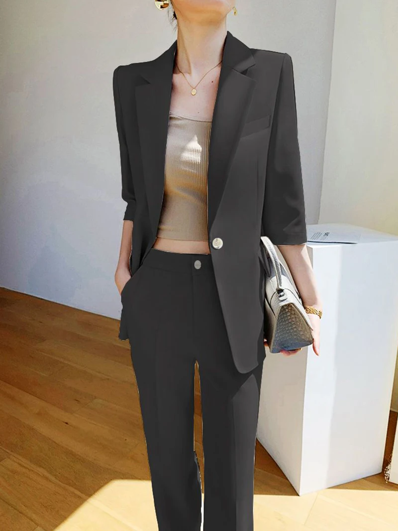 Senior sense of suit suit female 2023 summer thin style temperament Yinglun style professional suit work clothes 2-PC SET