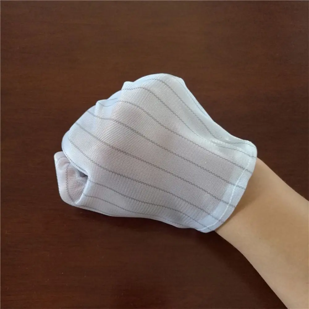 Anti-static Nylon Work Gloves Thin Double Sided Stripes White Safety Gloves Dust-proof Non-slip Electronics Factory Supplies