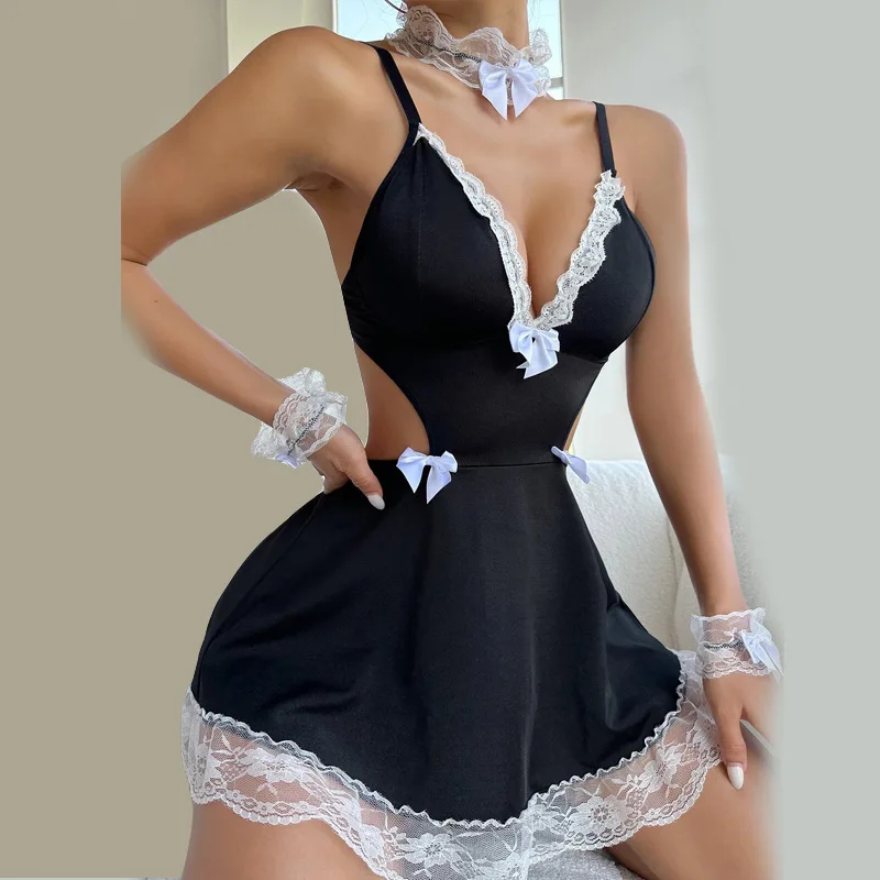 Women‘s Sexy Lingerie French Apron Maid Dress Cosplay Costume Servant Lolita Hot Babydoll Dress Uniform Erotic Role Play Exotic