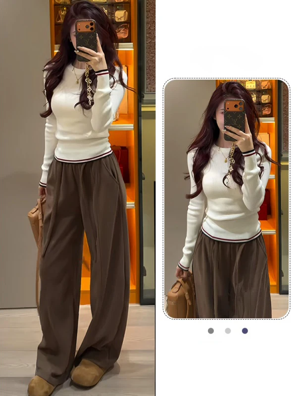 

Women's Long Sve Knitted irt Stripe Patchwork Slim Fit Base irt Korean Sle Early Spring New Arrival Casual Sle V Ne