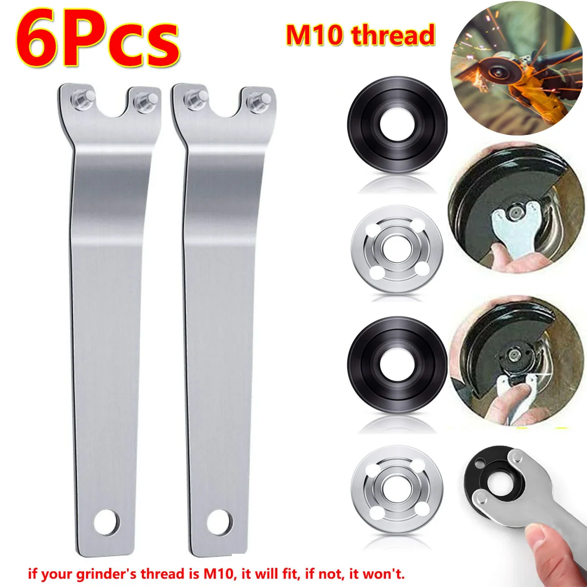 

6Pcs M10 Angle Grinder Wrench Spanner Key Kit Outer Lock Flange Nuts Wrench Electric Grinder Accessory Tool For Makita Milwaukee