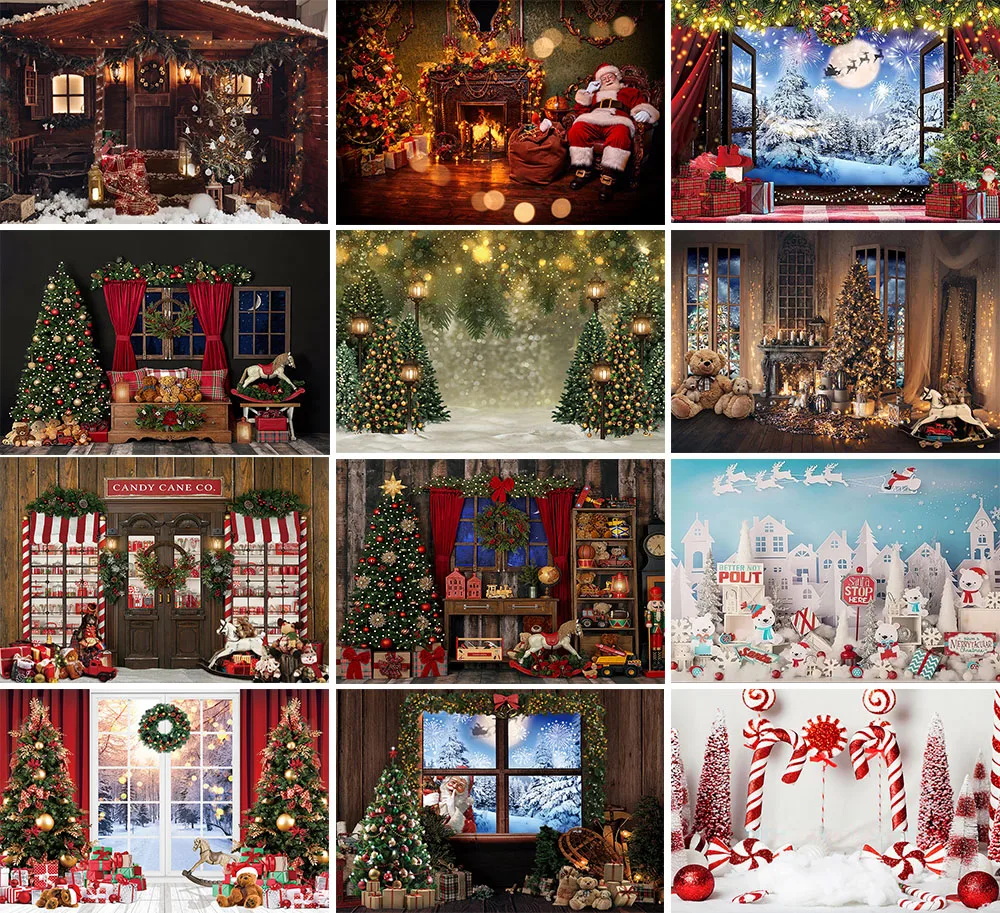 

Mehofond Photography Background Christmas Trees Window Fireplace Holiday Party Kids Family Portrait Decor Backdrop Photo Studio