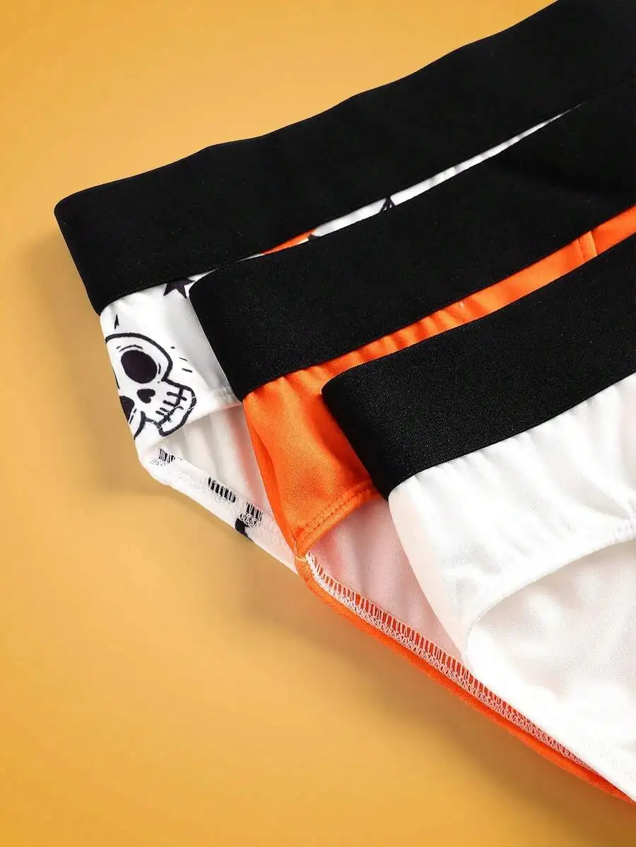 

3pcs Halloween Skull Graphic Print Mens Boxer Shorts Assorted Colors