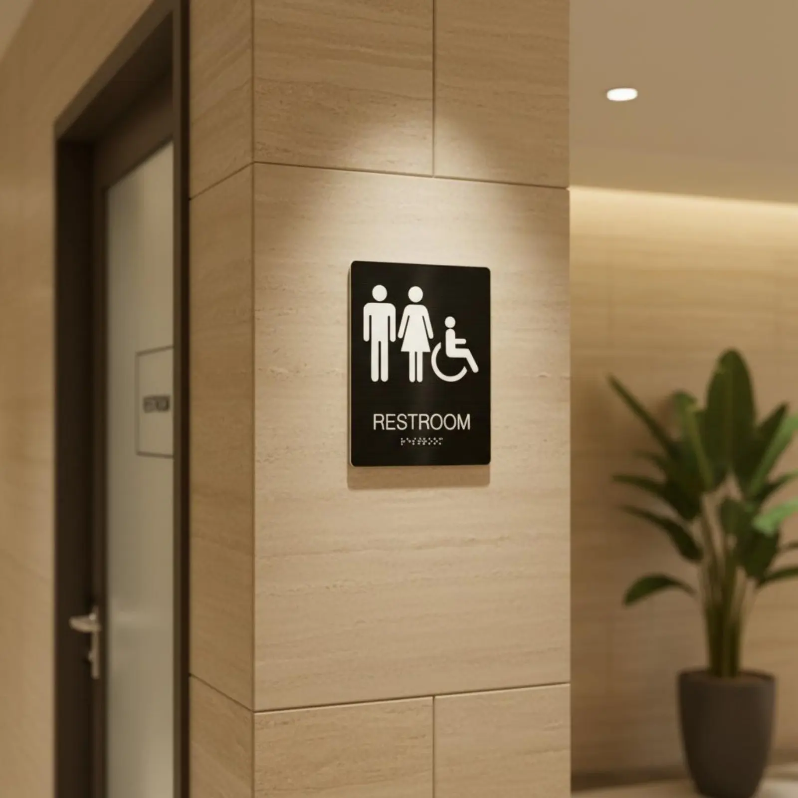 Stainless Steel Restroom Sign Waterproof Braille Restroom Sign All-Gender Washroom Plaque Adhesive-Adhesive Printed for Hotel