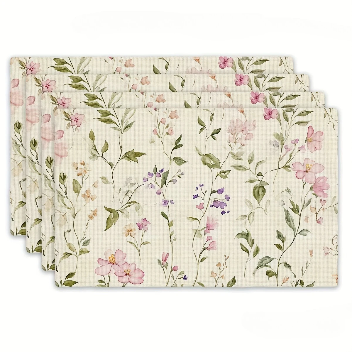 Cute Cartoon Three Cats Floral Heart Leaf Border Print Rectangular Placemats Set Lovely Pet Animal Kitchen Dining Table Mats