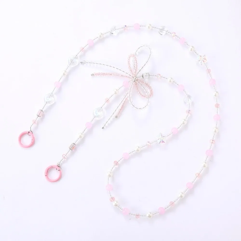 Cordão de telefone com contas de pérola, cordão anti-perda com contas, doce, universal, alça crossbody, chaveiro, pingente