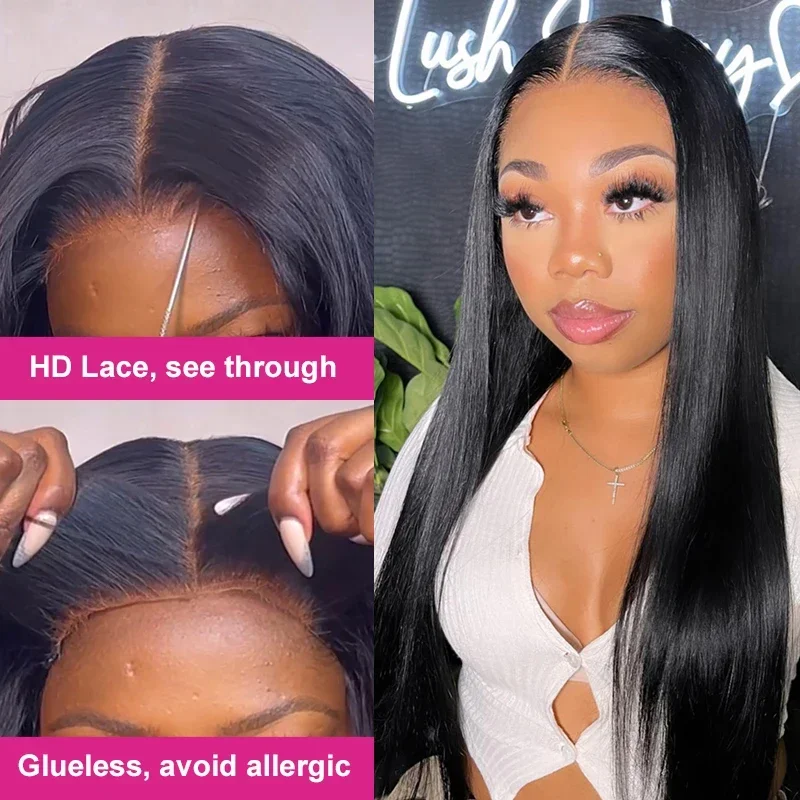 13x6 Wear Go Glueless Wig Silky Straight HD Lace Glueless Wig Human Hair Pre Bleached Knots Wig 7x5 HD Glueless Wigs Pre plucked image 4