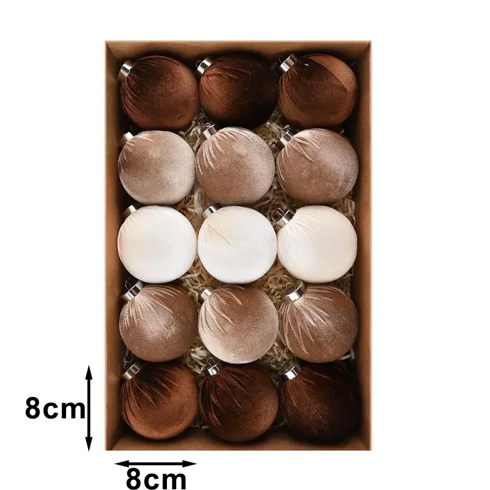 

Небьющиеся коричневые бархатные рождественские украшения, упаковка из 15 штук с петлей для ленты и плиссированным дизайном для классического праздничного украшения