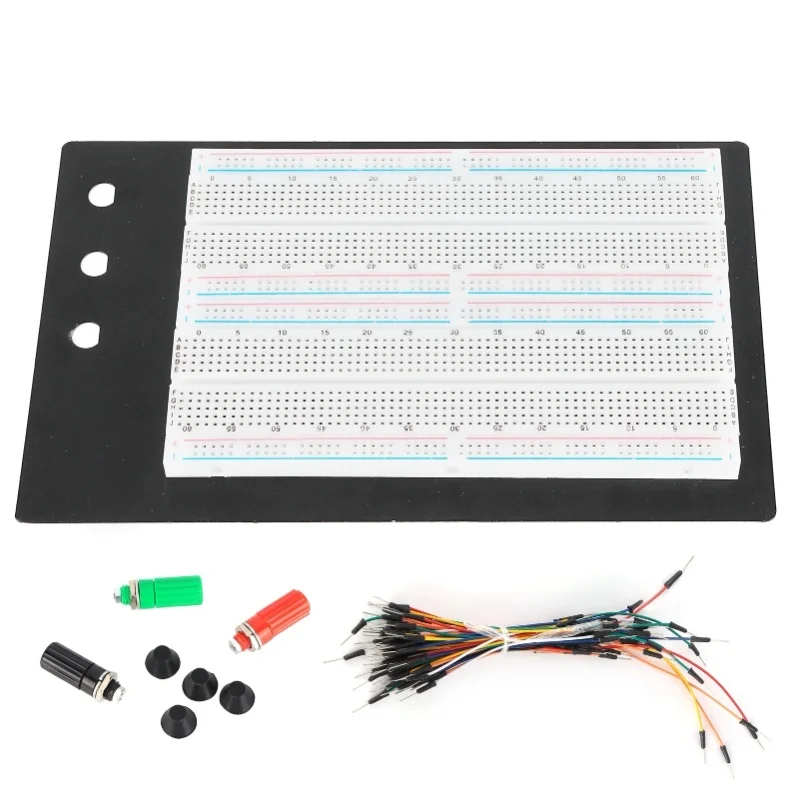 

Solderless Breadboard 1660 Points With 65 Jumper Wires 3 Binding Posts For Prototyping Circuit