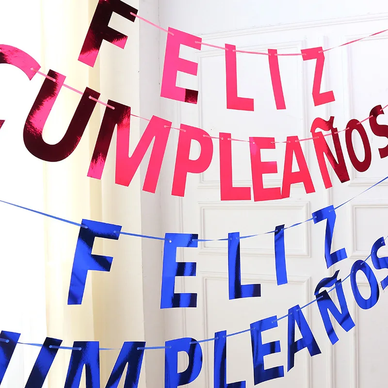 New Spanish Happy Birthday Letter Banner Pull Flag Birthday Party Atmosphere Decoration Pull Flower S1251