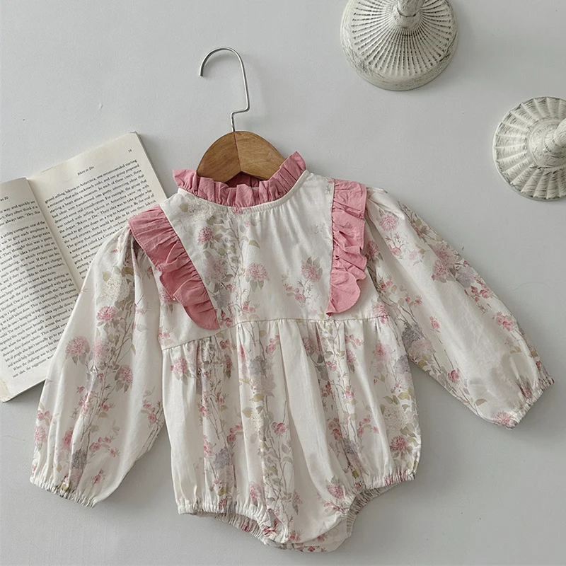 

2024 New Autumn 0-24M Children Clothes Newborn Baby Girls Bodysuits Long Sleeved Cotton Print Korean Style Climbing Suit