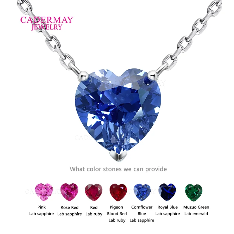 

925 Sterling Silver Lab Created Sapphire Gemstone Pendant For Women Party Anniversary Gift 10x10mm Heart Shape Vintage Necklace