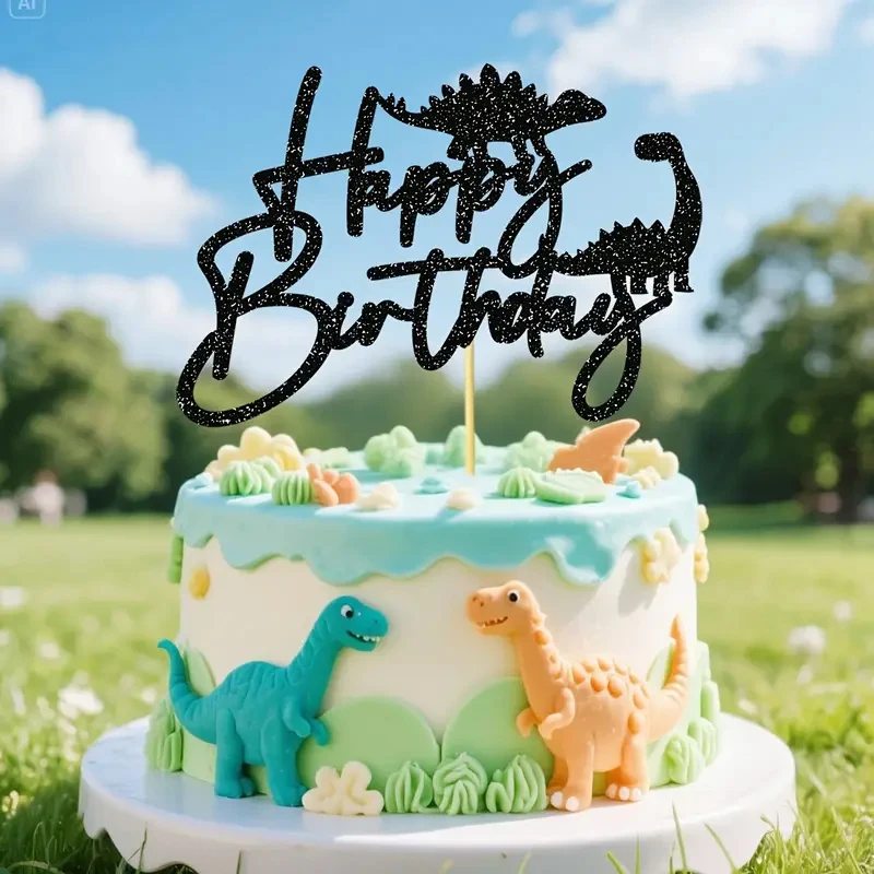 1 Stück Gold/Schwarz/Grün/Blau Dinosaurier Alles Gute zum Geburtstag Kuchen mit Dinosaurier Thema, Baby Dusche, Geburtstag Party Kuchen Dekoration Lieferungen – Detail 9