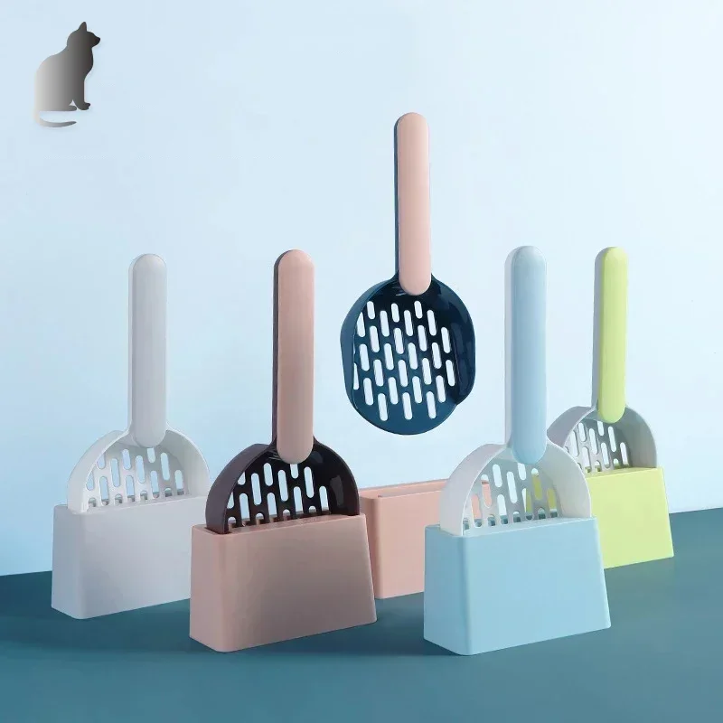 Cat Litter Scoop Set with Base Long Handle Clashing Cat Poop Tool High-Grade ABS Plastic Durable Kitten Toilet Cleaning Tool Pet