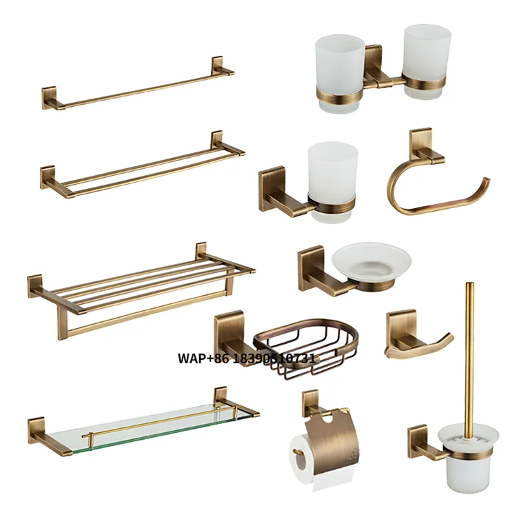 

Hotel Square Design Brass Antique Bathroom Hardware Sets Toilet Bathroom Accessory Set