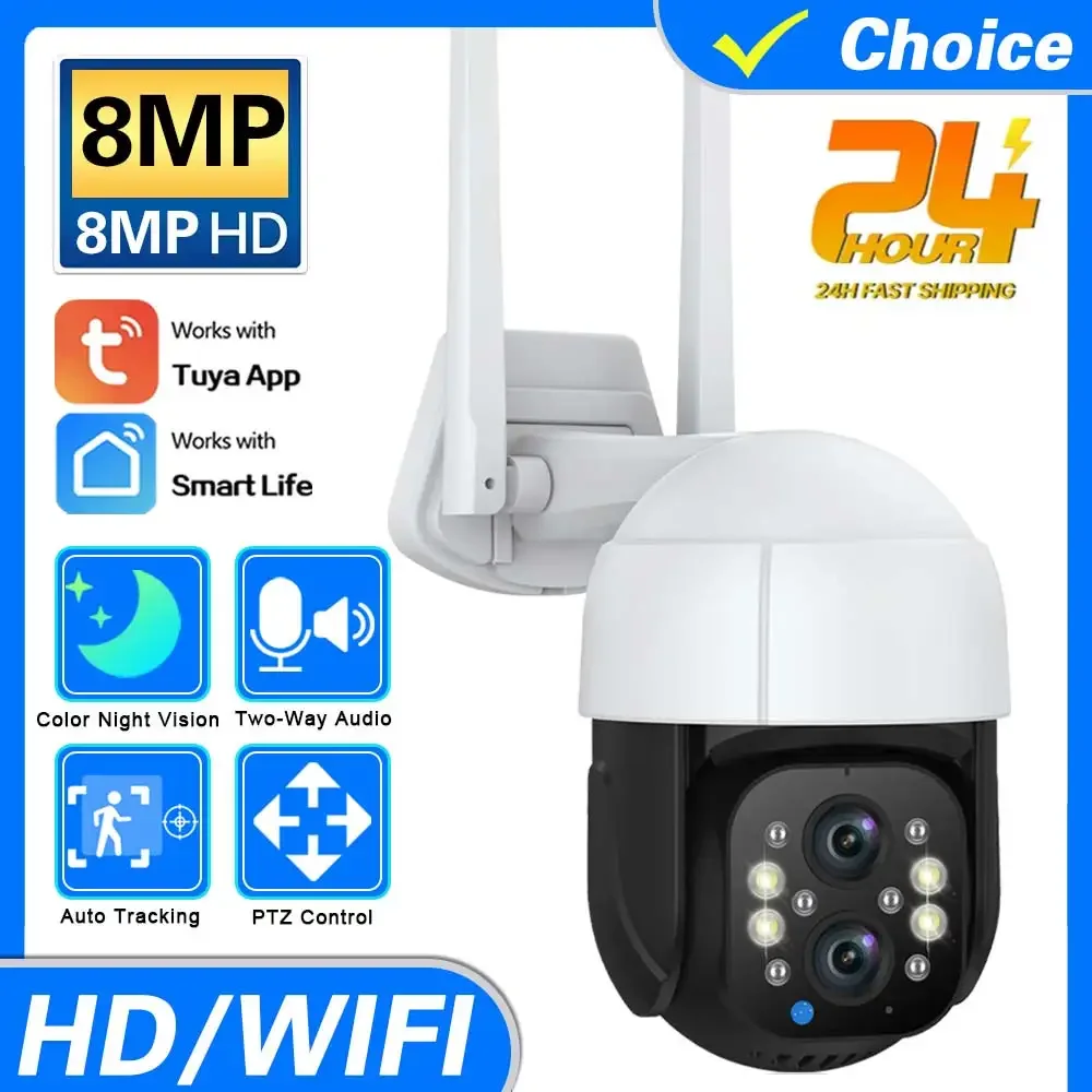 

Tuya Smart Life 4K 8MP Dual Lens PTZ WIIF Camera 5X Zoom Auto Tracking Outdoor Street 4MP Security Video Surveillance IP Cameras