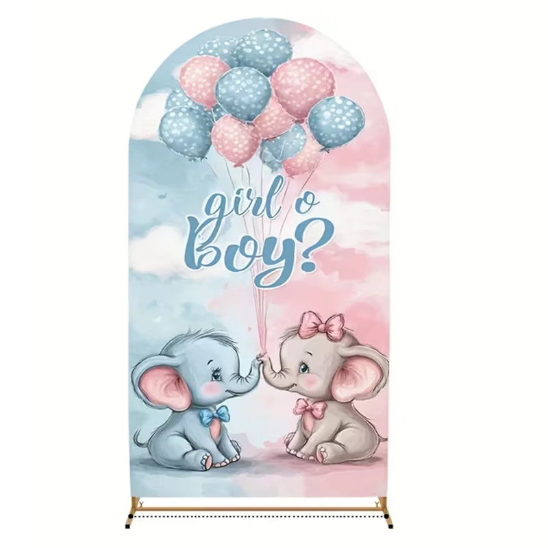 LS Custom 2-Sided Boy or Girl Gender Reveal Baby Shower Covers Chiara Arch Background Cute Elephant Balloon Decor Backdrop Photo