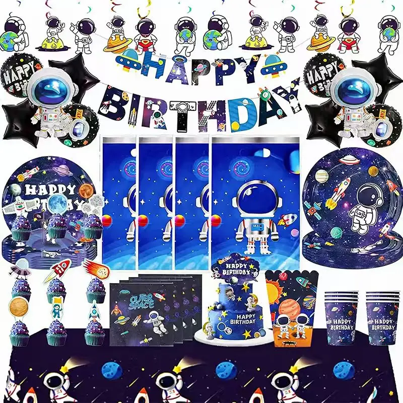 Raum Party Geschirr Weltraum Astronaut Geburtstag Dekoration Tasse Zoll Platte Tischdecke Servietten Banner Für Kinder Liefert – Detail 10