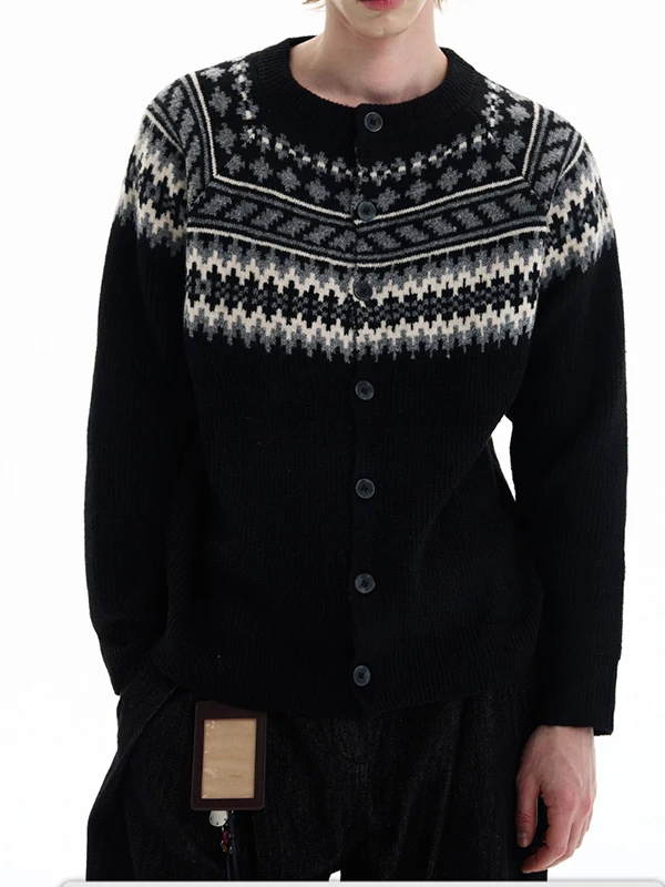 

Retro Sle Men's Knitted Sweater Casual Loose Fit Fair Isle Pattern Open Cardigan Coat Autumn Winter Comfortable Polyester F...