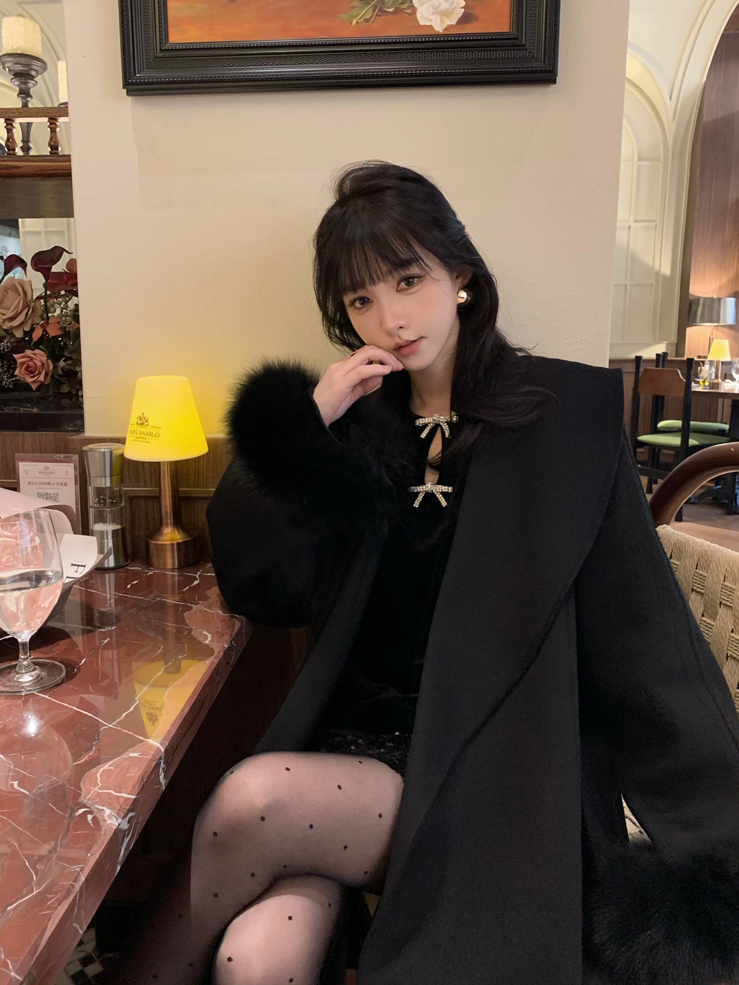 

Ele Long Bla Woolen Double-Faced Tweed Coat for Women Rich Girl Sle Faionable Casual Travel Commute Evening Wear