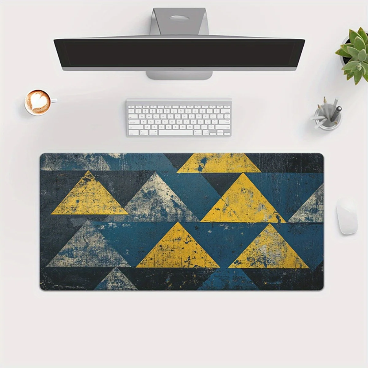 Distressed Yellow Blue Triangle XXL Mouse Pad Gaming Desk Mat Rubber Non-Slip Office Computer Keyboard Mat