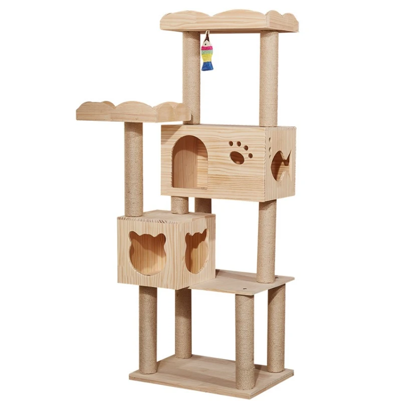 

Cat climbing frame solid wood sisal multi-layer scratching board hammock supplies toy distribution