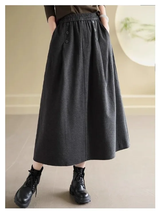 

Ladies' A-Line Midi Skirt Loose Fit Wool Blend f-length Universal Sle Casual High Waist Polyester Fiber Spring Autumn