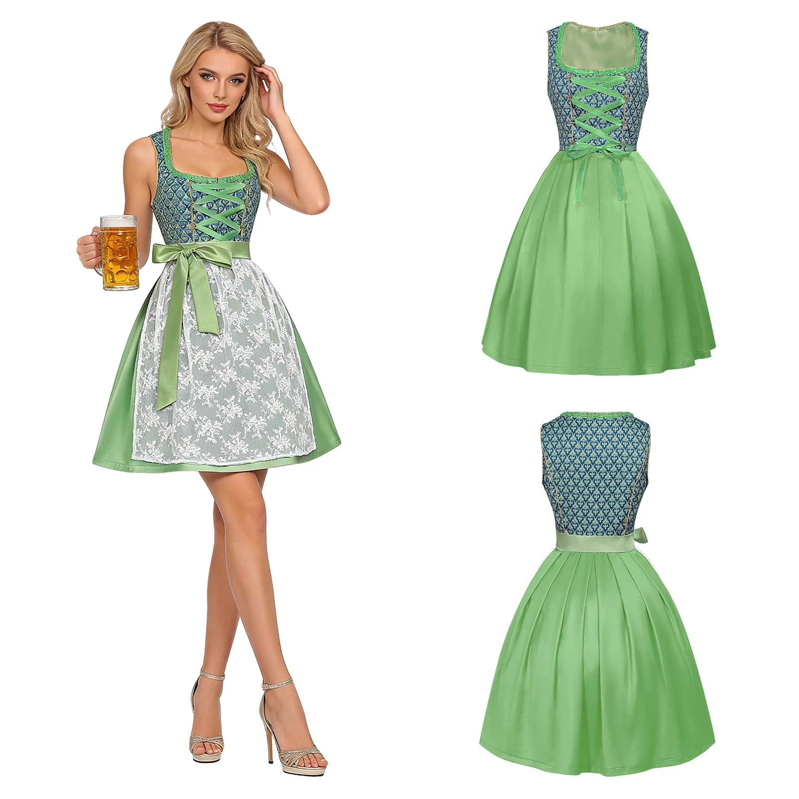 Costume d'Oktoberfest bavarois, robe Dirndl, robe de serveuse, tablier de serveuse allemand, tenue de serveuse, cosplay, robes de fête d'Halloween