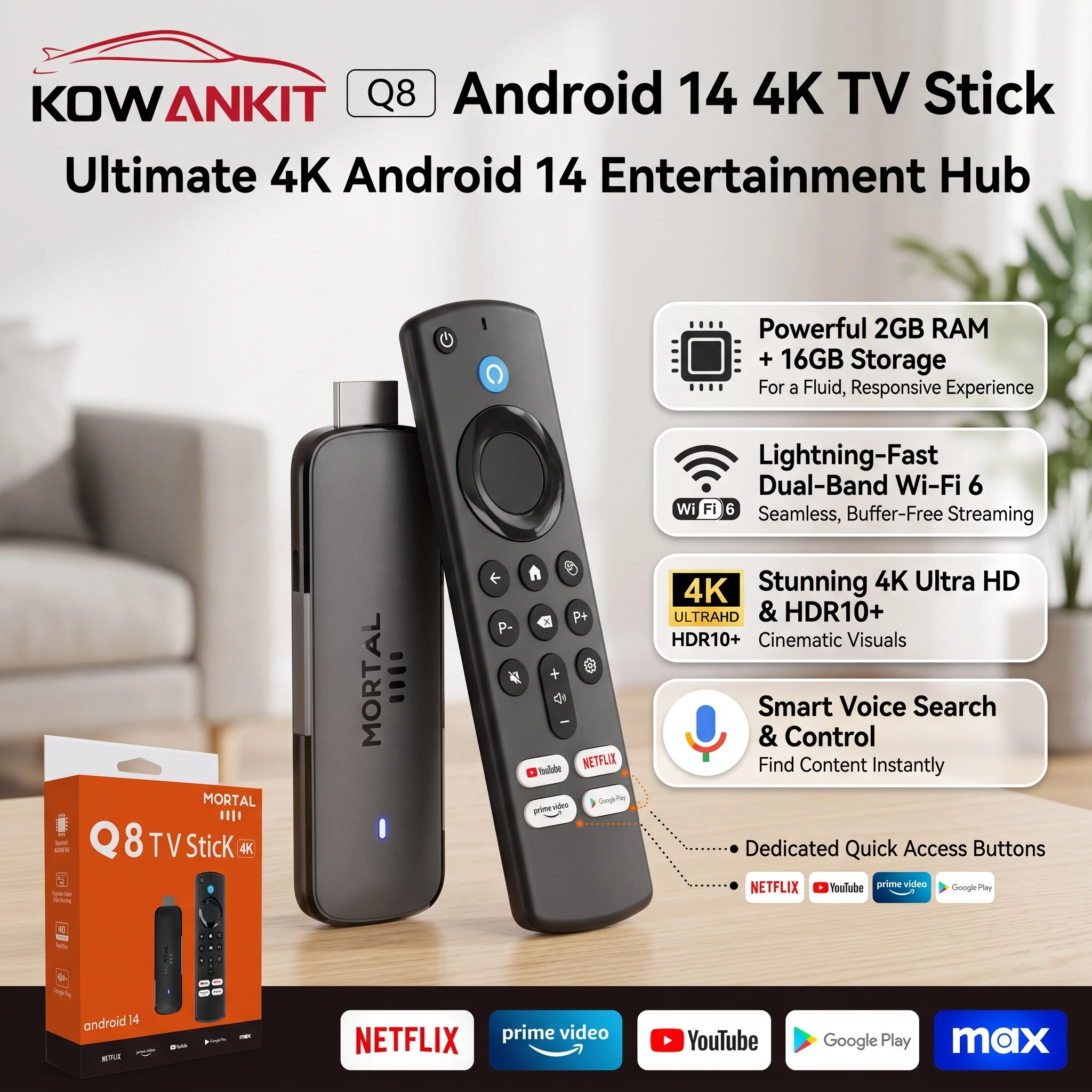 TV Stick Android 14 4K WiFi 6