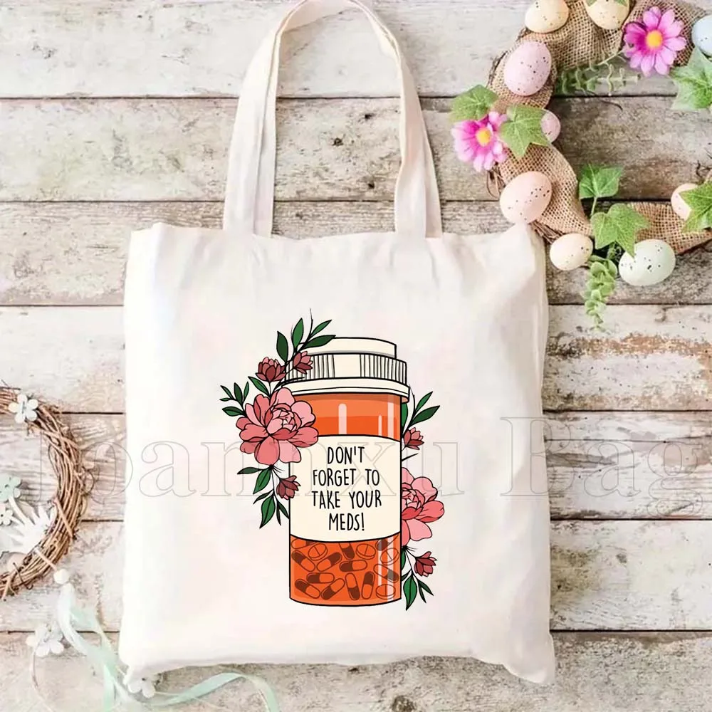 Lucu Ambil Med Anda Kesehatan Mental Cinta Diri Sendiri Terapis Hadiah Lucu Tas Belanja Wanita Tas Tangan Tote Tas Belanja Katun Bahu