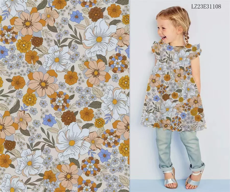 

Small yellow Floral 100% Cotton 80S Like Liberty Fabric Digital Printing For Sewing Cloth Dresses Skirt Kids Designer Poplin