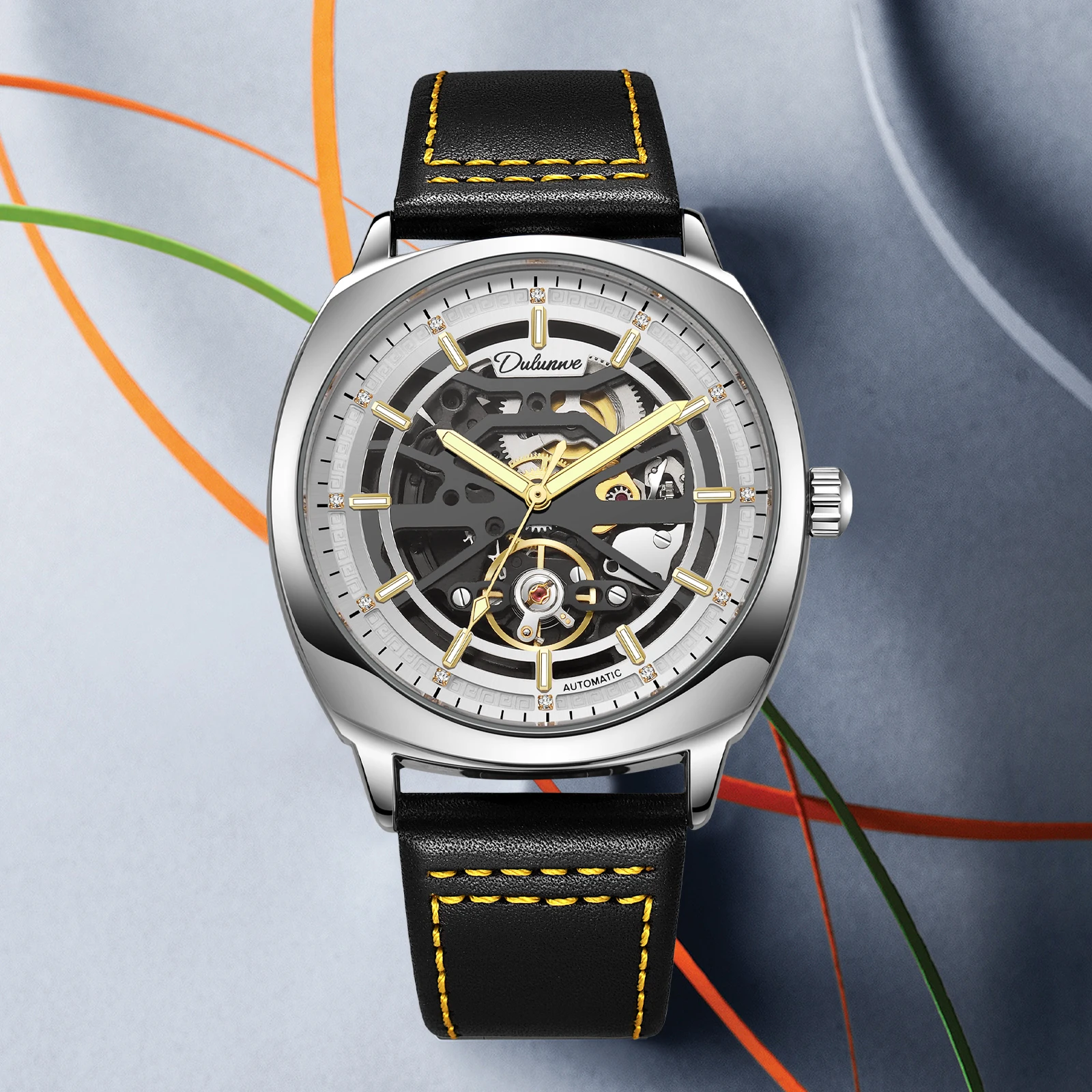 

Dlunwe мужские часы черный воин полый маховик механические часы с автоматическим заводом 30 м водонепроницаемые повседневные модные часы мужские