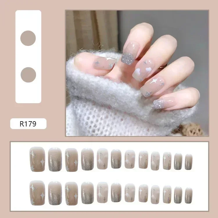 24Pcs/Box Press On Nail Coffin False s Set With Glue Stick   French Tips Fake