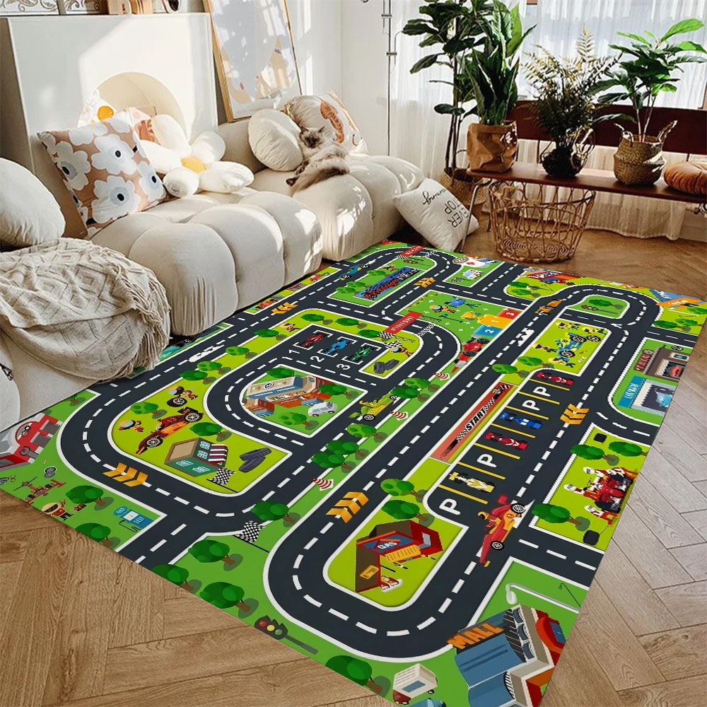 Car Play Mat for Boys and Girls Highway City Traffic-Themed Rugs for Kids Toy Cars Kids Rugs for Playroom Non-Slip Kids Play Rug