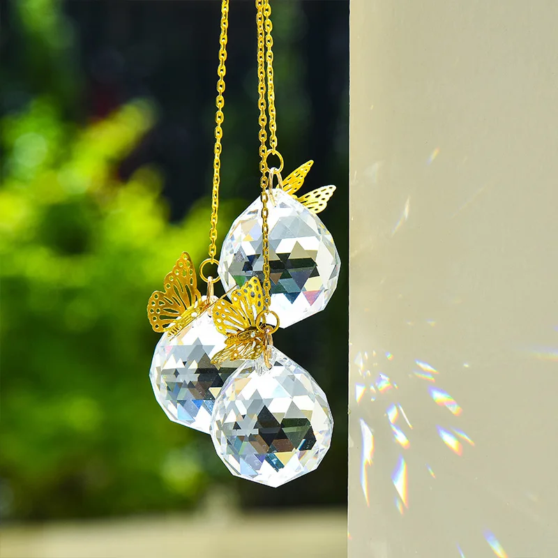 2pcs Handmade Butterfly Crystal Ball Prism Rainbow Maker Hanging Suncatcher Home Decoration