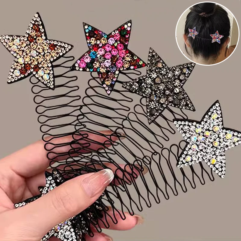 Shining Rhinestones Star Stretch Metal Hair Comb for Women Broken Hair Finish Tool Headband Hair Clip Fashion Hair Accessories